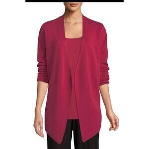 Eileen Fisher Open Front Silk Blend Cardigan Raspberry Cozy Holidays Medium